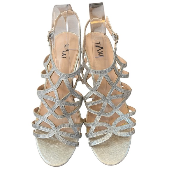 Taxi Heels Womens 9 Silver Strappy Prom Homecoming Formal Wedding Event - Picture 3 of 10